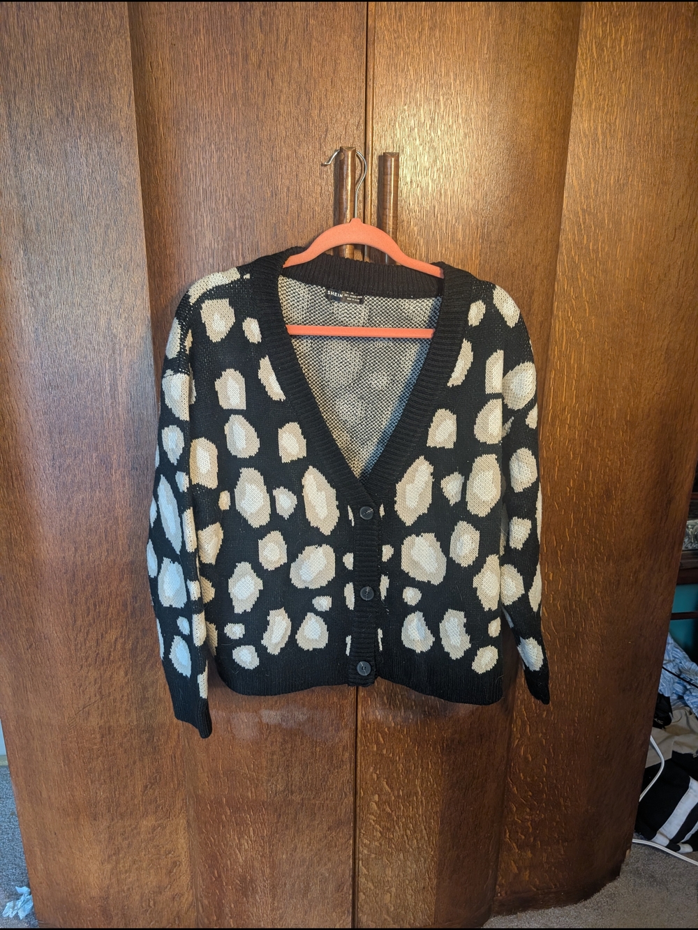 SHEIN Black Leopard Print Button Front Knit Cardigan | Size 8/10 | Cozy Sweater